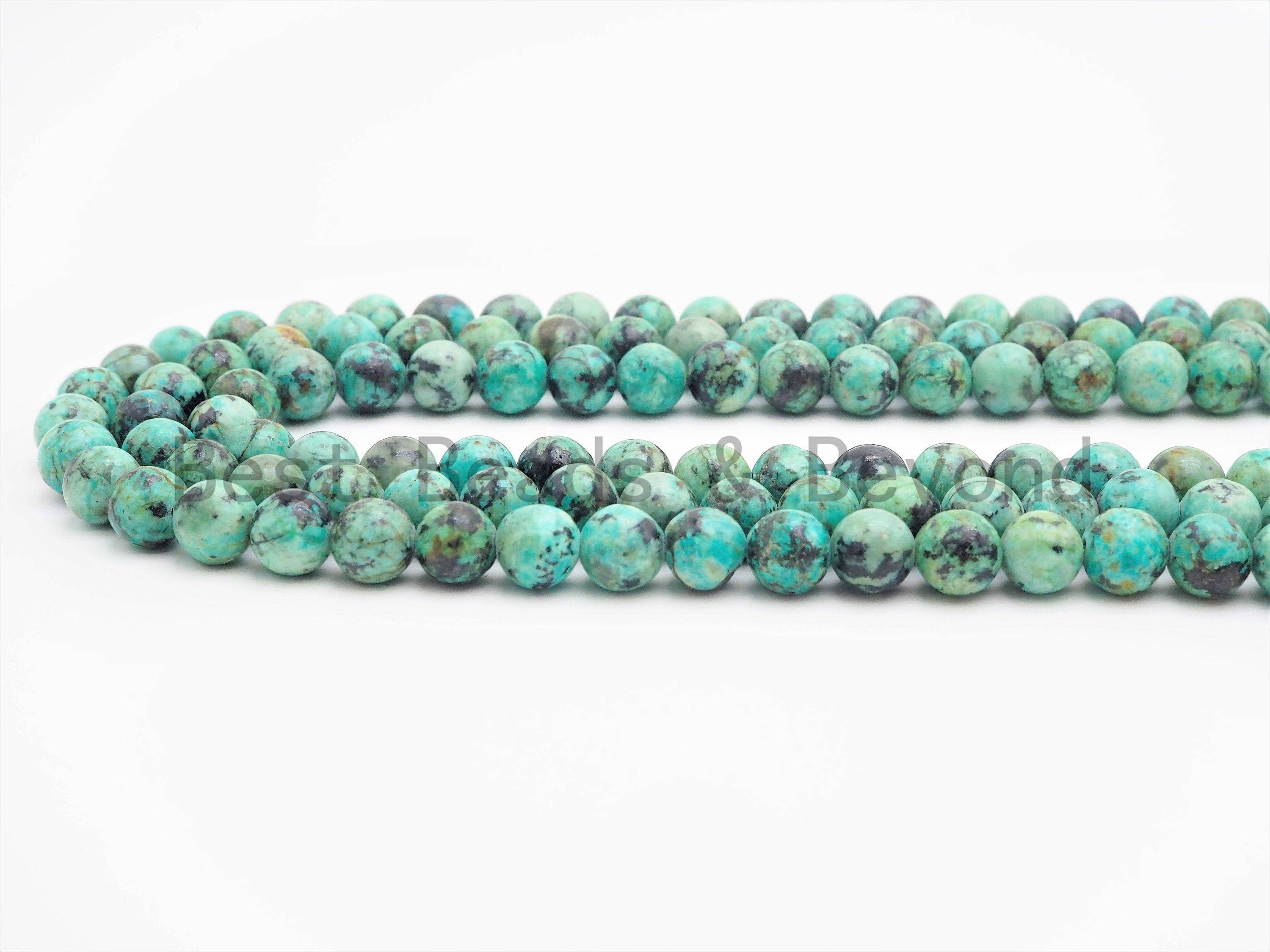 Quality Natural Green African Turquoise Round Smooth Beads, 6mm/8mm beads Finish, Green Gemstone Beads, 15.5inch strand, SKU#U391