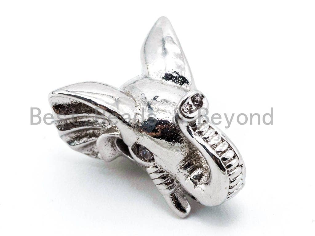CZ Micro Pave Elephant Head Beads, Cubic Zirconia Pave Spacer Beads, Men Bracelet Charms, gold/silver/black plated,12x15x11mm, sku#G289