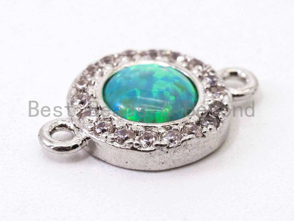 CZ Micro Pave Round connector/Link Finding, Green Opal, CZ micro paved, Cubic Zirconia CZ Connector, 9x13mm, sku#A71