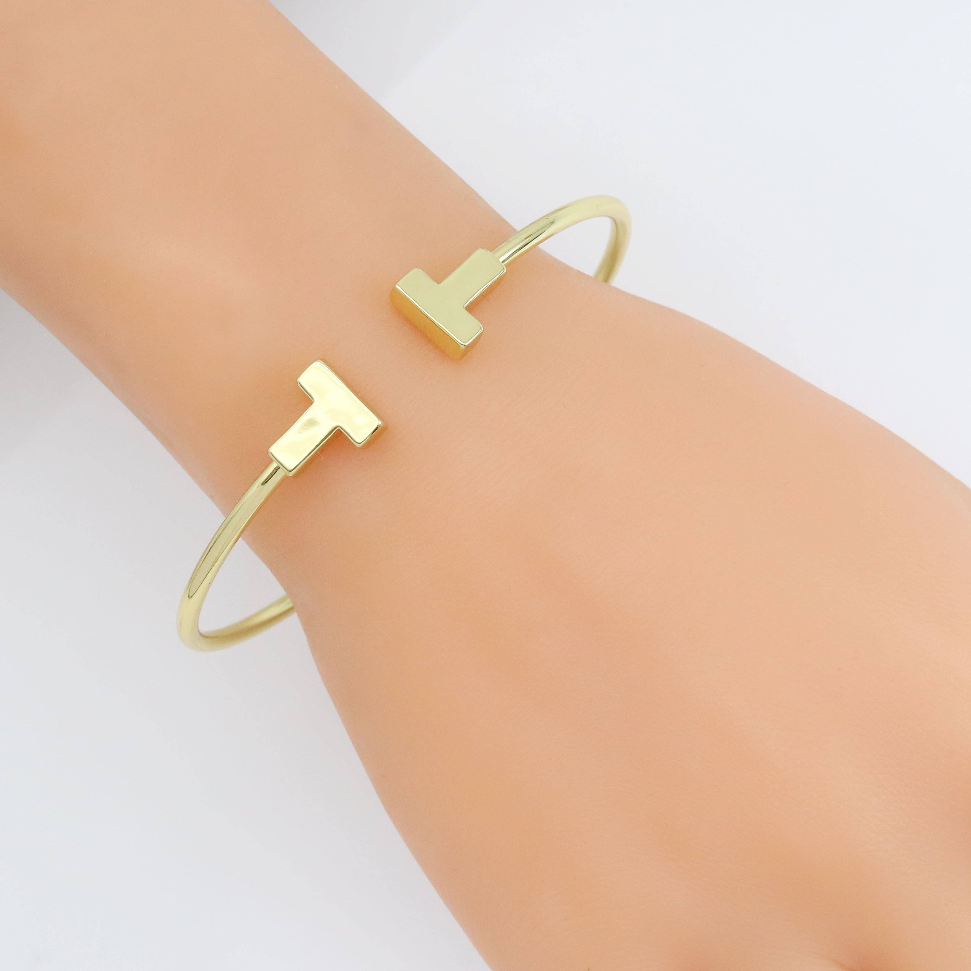 Plain Gold Double T Adjustable Bracelet, Sku#LD550
