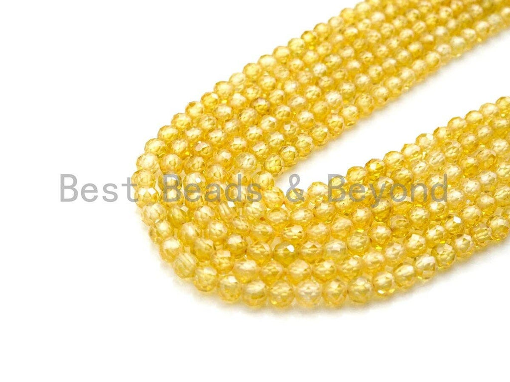 2mm/3mm/4mm High Quality Sparkly Cubic Zirconia Beads, Faceted Sparkly Yellow Color beads, 15.5inch full strand, SKU#U916
