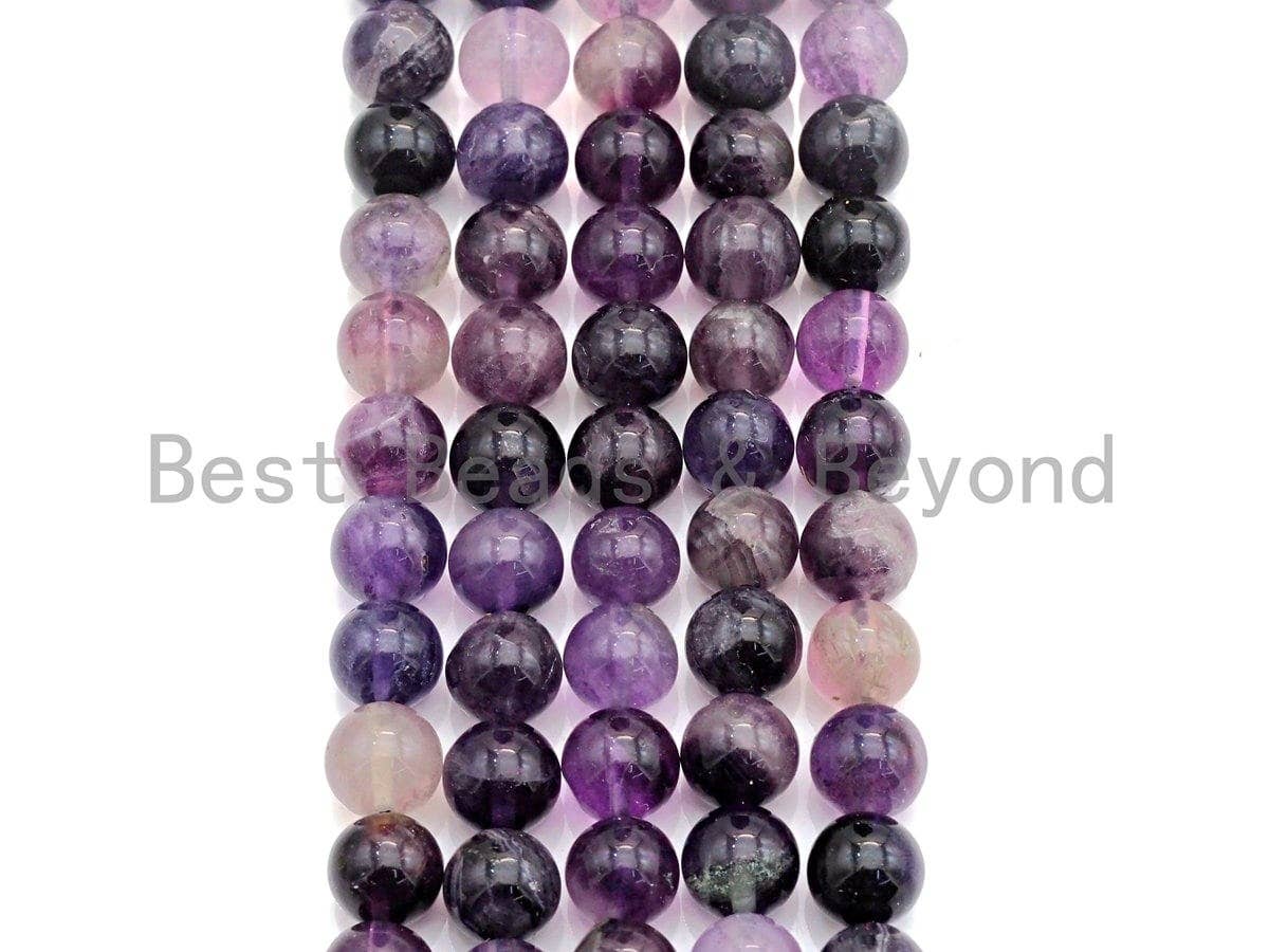 Natural Purple Fluorite, Round Smooth 6mm/8mm/10mm/12mm, 15.5" Full Strand, sku#U640