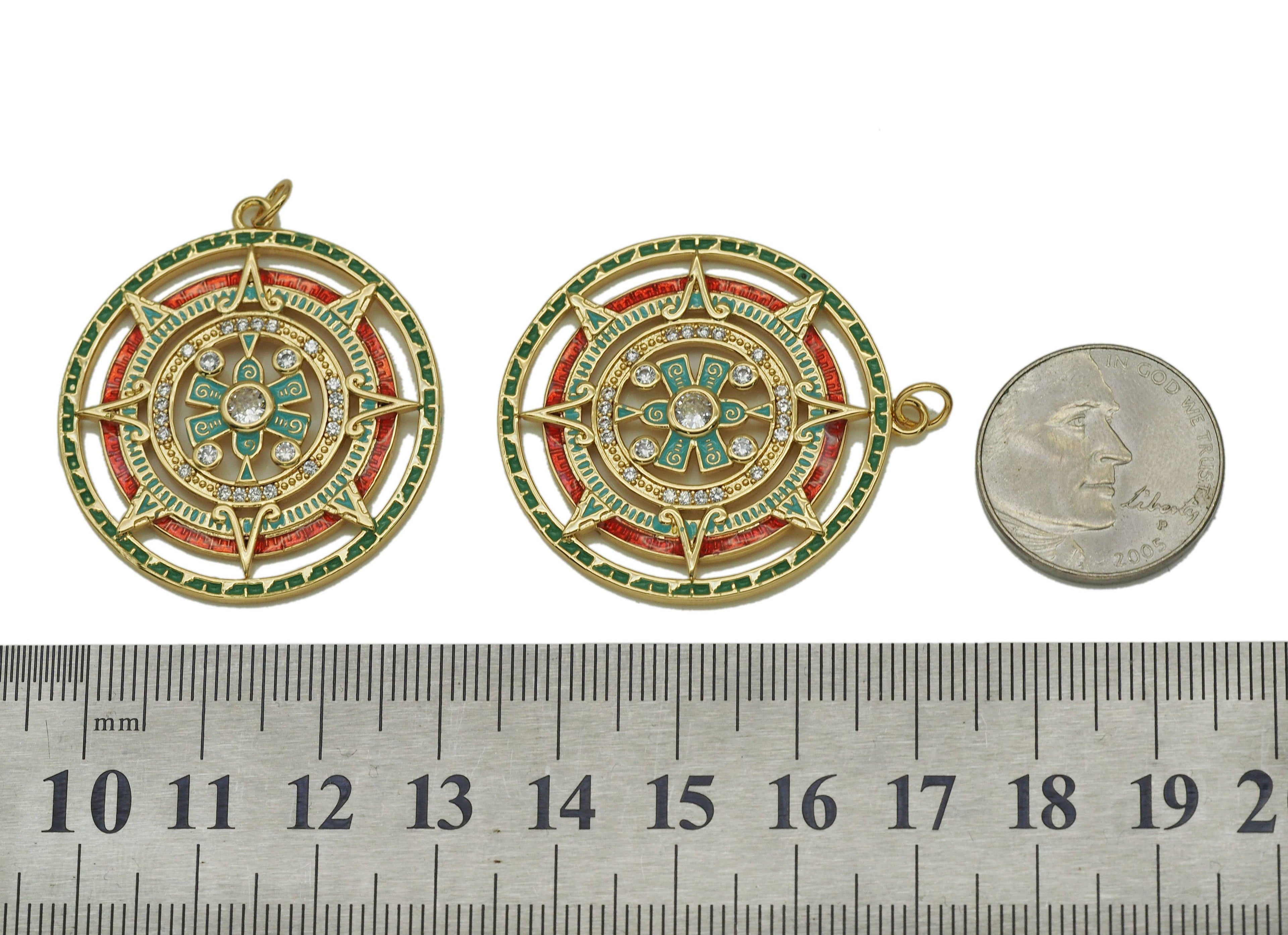 CZ Enamel Flower on Star Hollow Out Round Charm, Sku#Y700