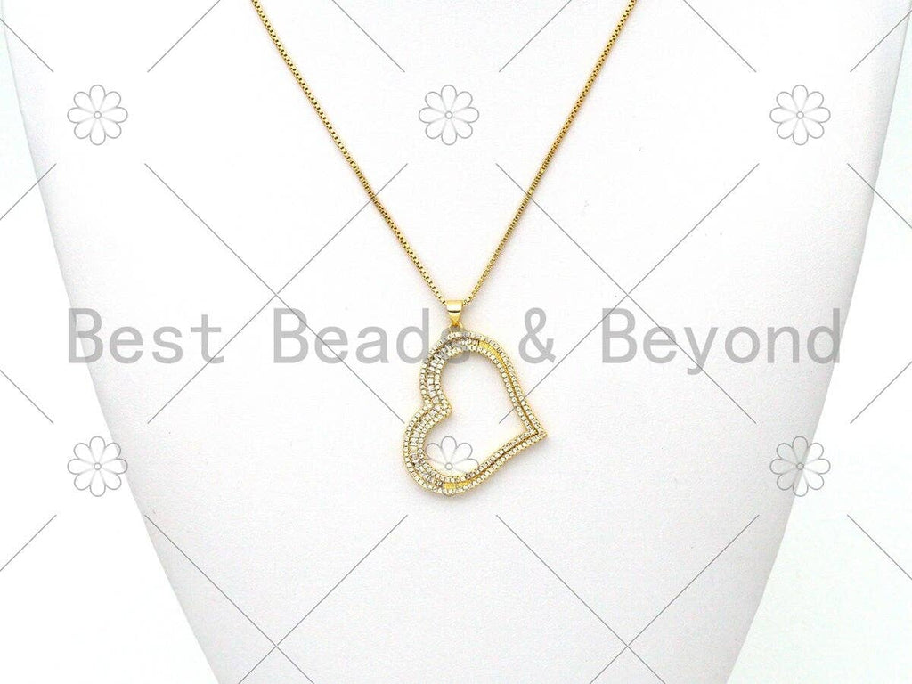 CZ Micro Pave Heart Shape Pendant/Charm,18K Gold Filled Heart Charm,Necklace Bracelet Charm Pendant,30x37mm,Sku#LK399