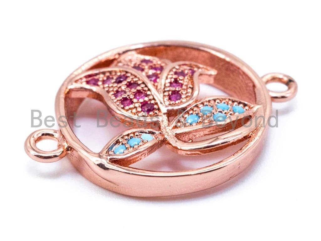 CZ Micro Pave  Fuchsia Turquoise Flower in a Ring Connector, Cubic Zirconia Spacer Connector,Pave Findings, 16x21mm, sku#M112