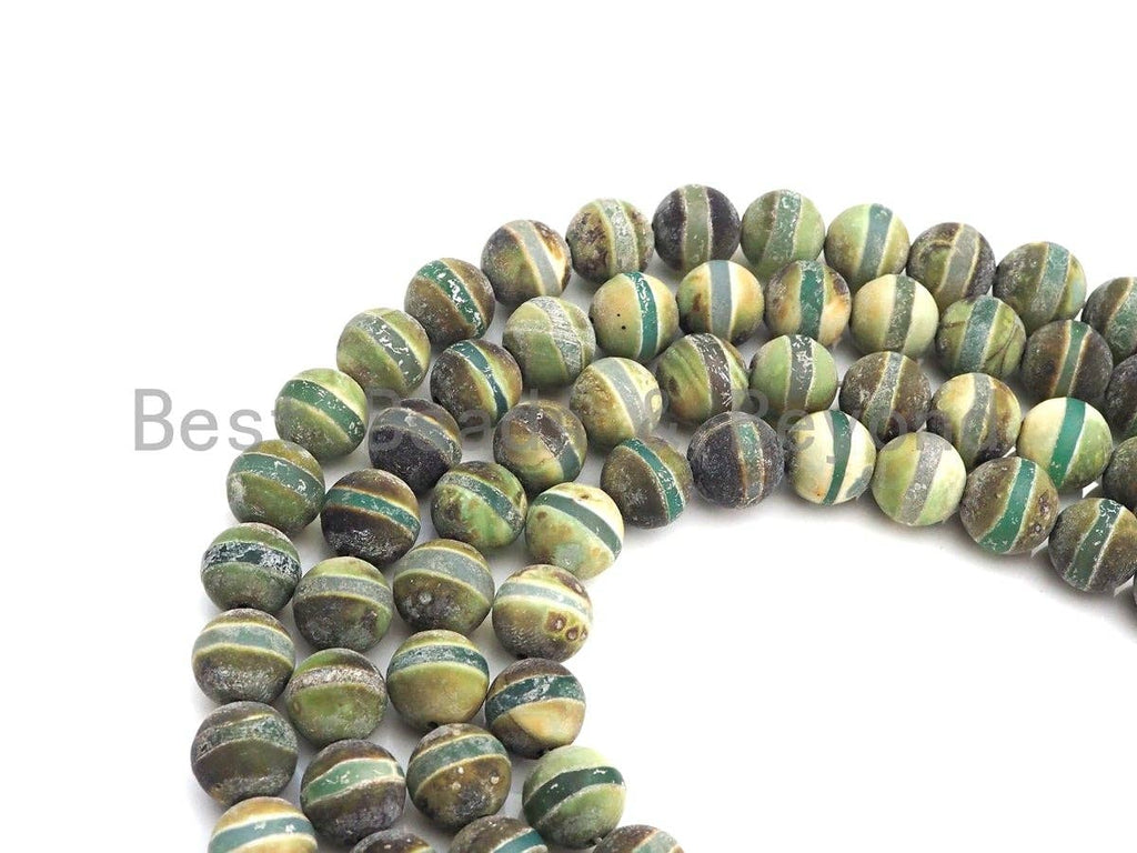 Green Matt Agate with One Line Round Smooth Beads, Sku#U929