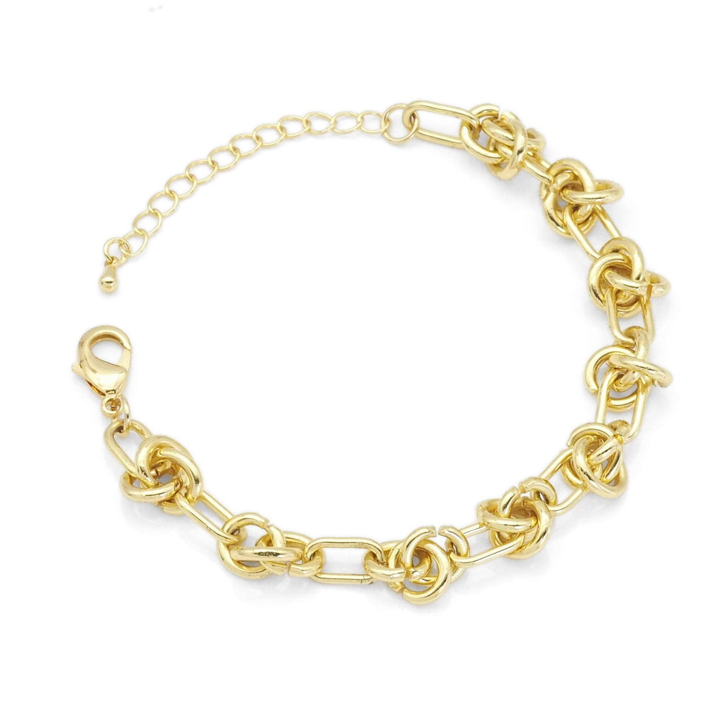 Flower Knotted Link Gold Bracelet Necklace, Sku#EF344