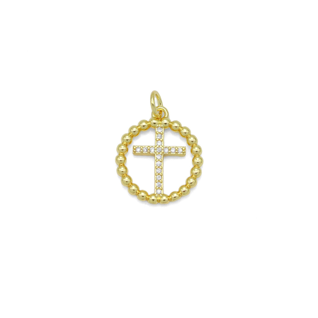 Clear CZ Gold Cross On Twisted Circle Pendant, Sku#Y1022