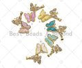 CZ Micro Pave Butterfly with MOP Butterfly Pendants/Charm, Colorful Butterfly Pendant, Double Bufferfly Charm, 25x32mm, Sku#LK183