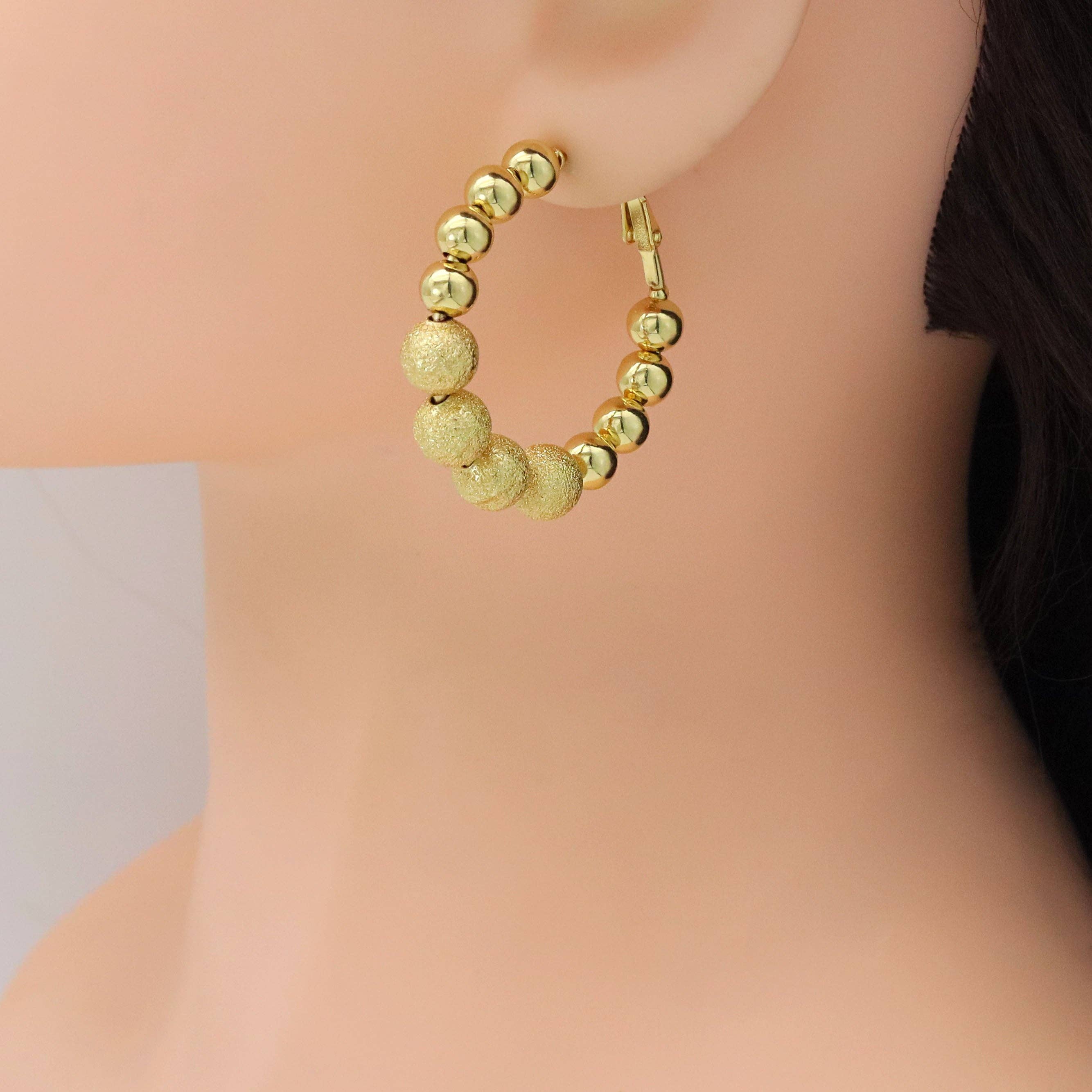 Gold Round Ball Hoop Earrings, Sku#A310