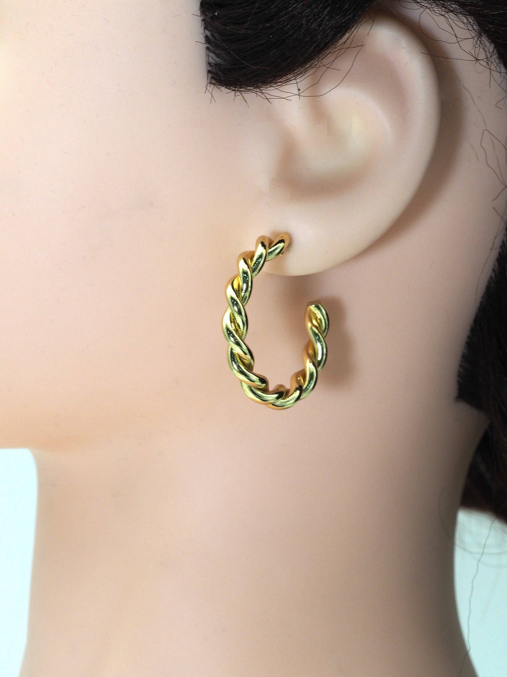 Gold Twisted Hoop Stud Earrings, Sku#LX190