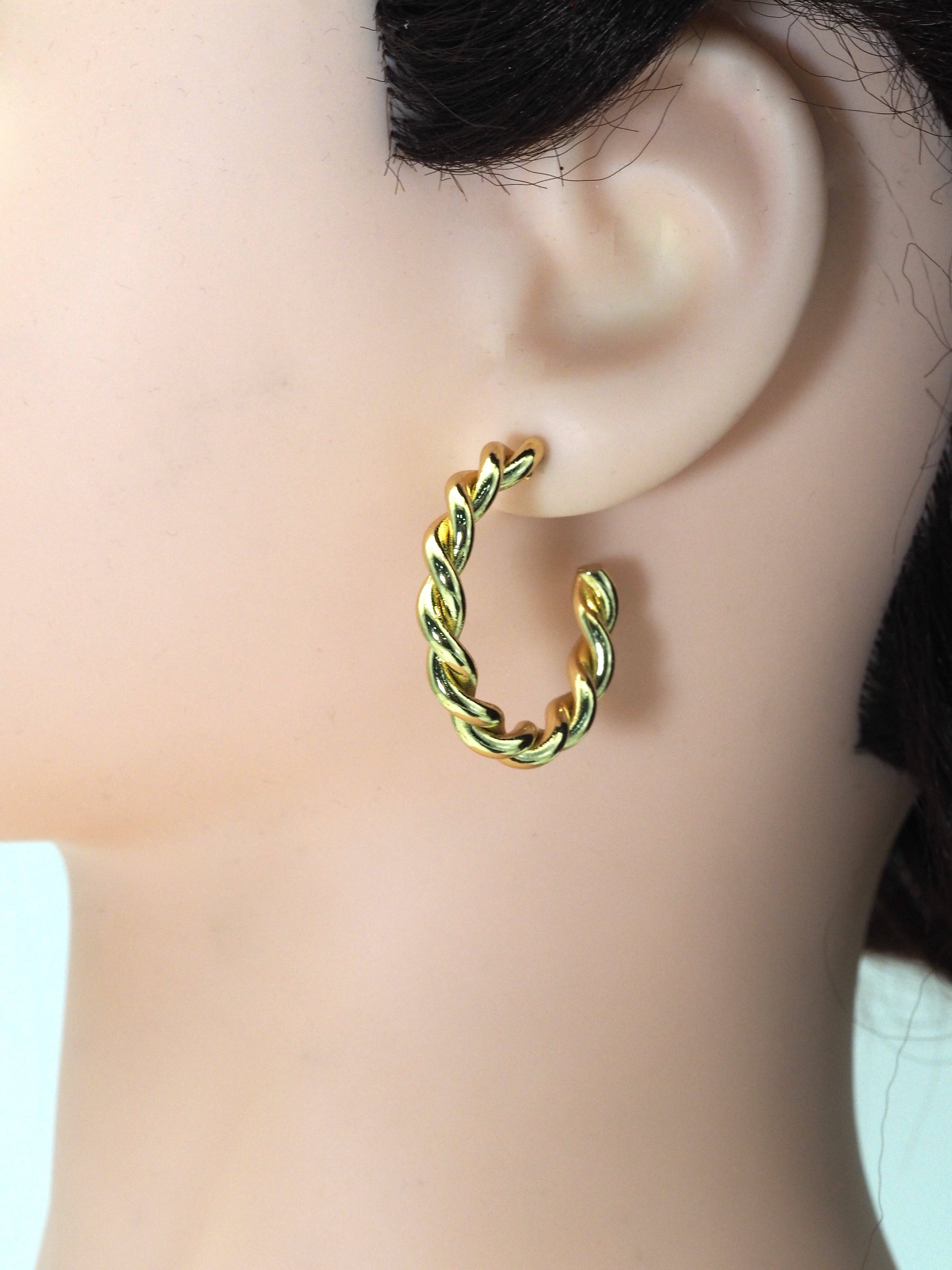 Gold Twisted Hoop Stud Earrings, Sku#LX190