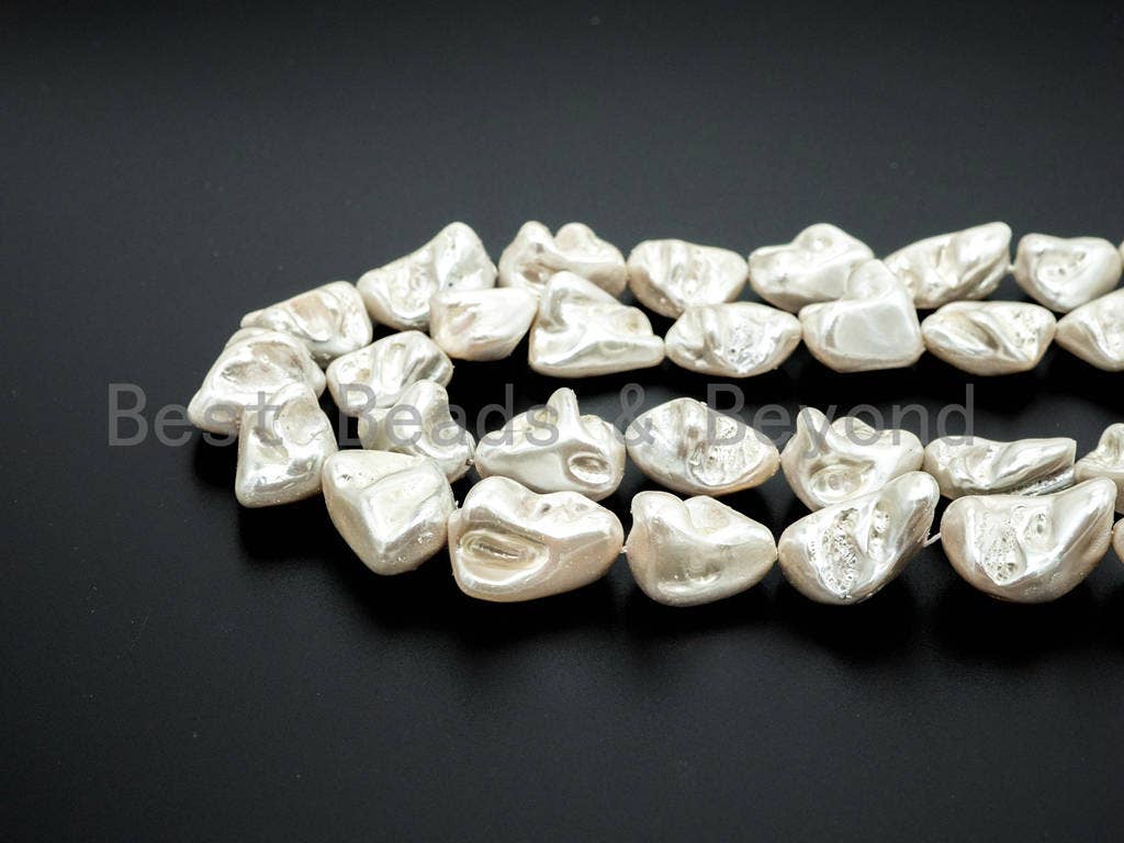 Quality Natural Mother of Pearl beads, 15-21mm, White Irregular Plated Pearl Shell Beads, 16inch strand, SKU#T109