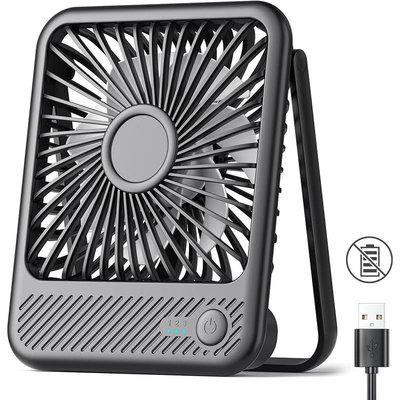 USB Desk Fan, Strong Wind Ultra Quiet Small Personal Fan with 180° Tilt Folding and 3 Speeds Adjustable, USB-C Corded Powered Mini USB Fan for Office Desktop Bedroom