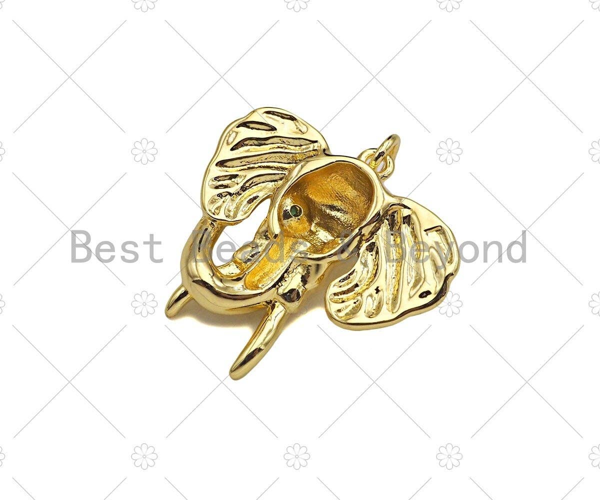 18k Gold Filled Elephant Head Shape Pendant, Green CZ Micro Pave Charm, Necklace Bracelet Charm Pendant,25x24mm,Sku#Z1344