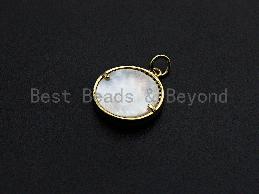 Colorful CZ Micro Pave Heart on Mother-of-pearl Pendant Charm, Cubic Zirconia Charm, 16x18mm,sku#Z844