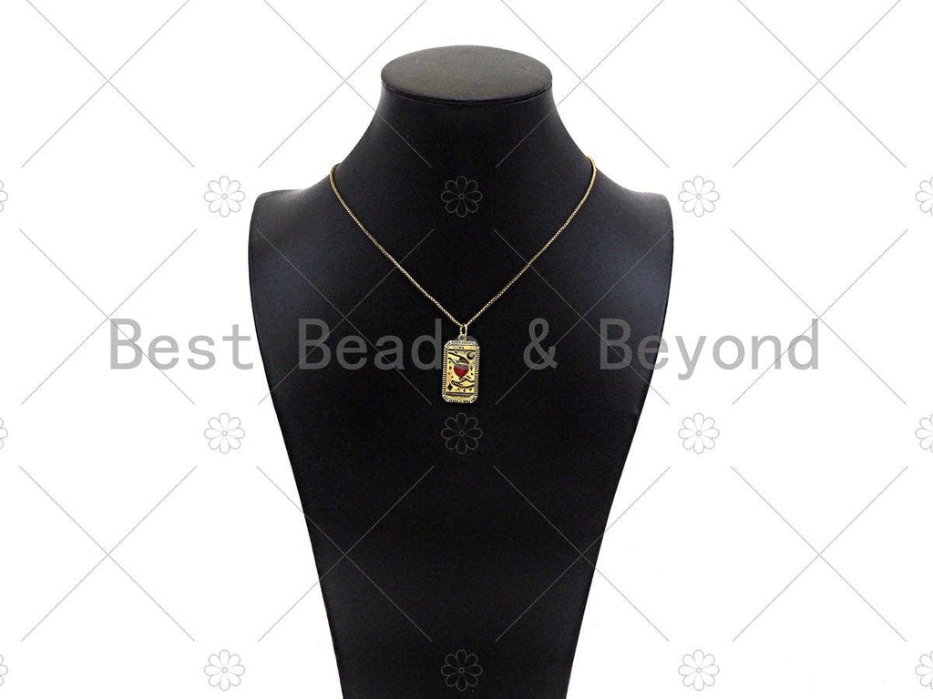 18K Gold Filled Two Hands with Red Enamel Heart Shape Pendant, Gold Filled Medallion Charm, Necklace Bracelet Charm,14x28mm,Sku#Z1343
