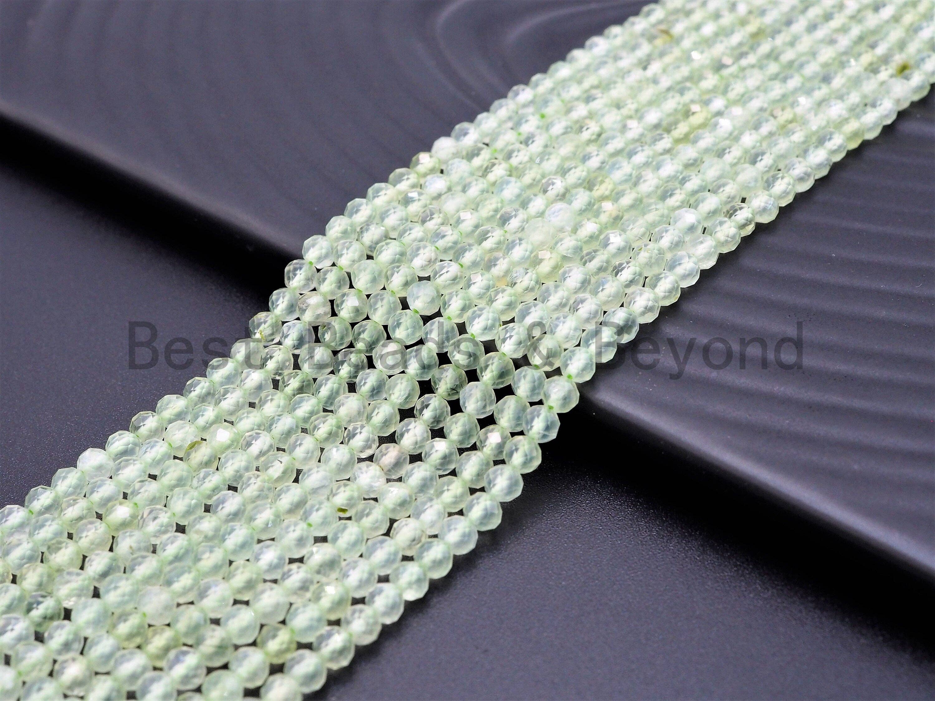 High Quality Natural Prehnite Quartz Round  Faceted Beads, 2mm/3mm/4mm beads Finish,Prehnite Gemstone Beads, 15.5inch strand, SKU#U360