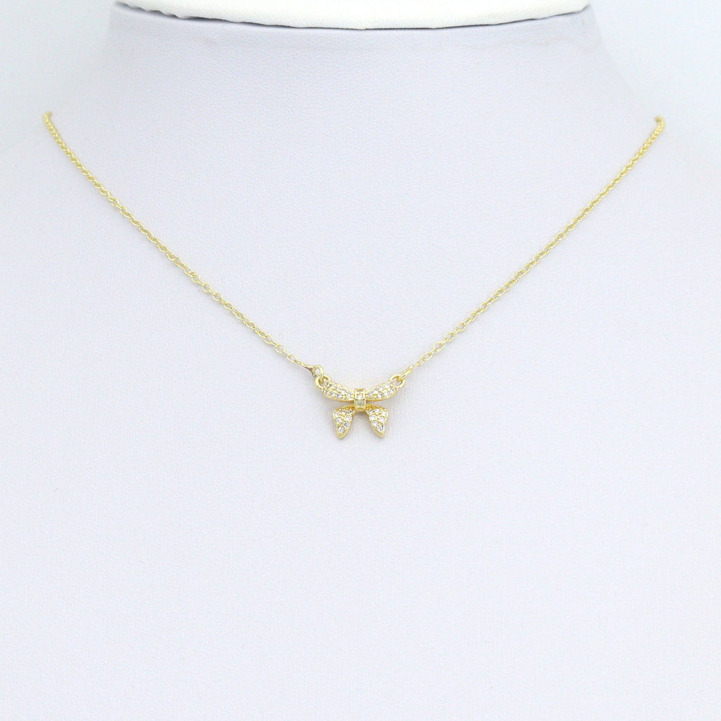 Clear CZ Gold Bow Connecter Charm Pendant,Sku#LD730