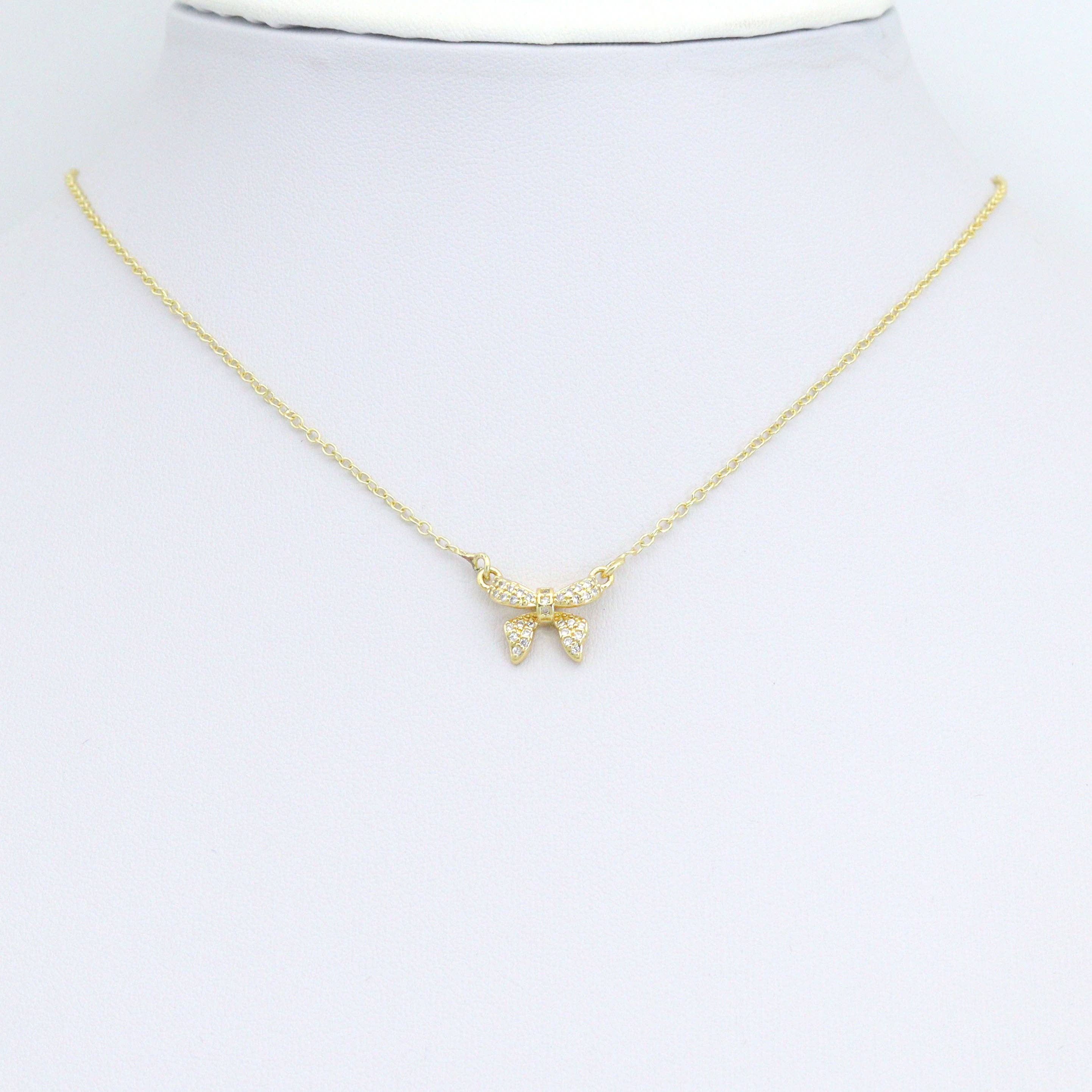 Clear CZ Gold Bow Connecter Charm Pendant,Sku#LD730