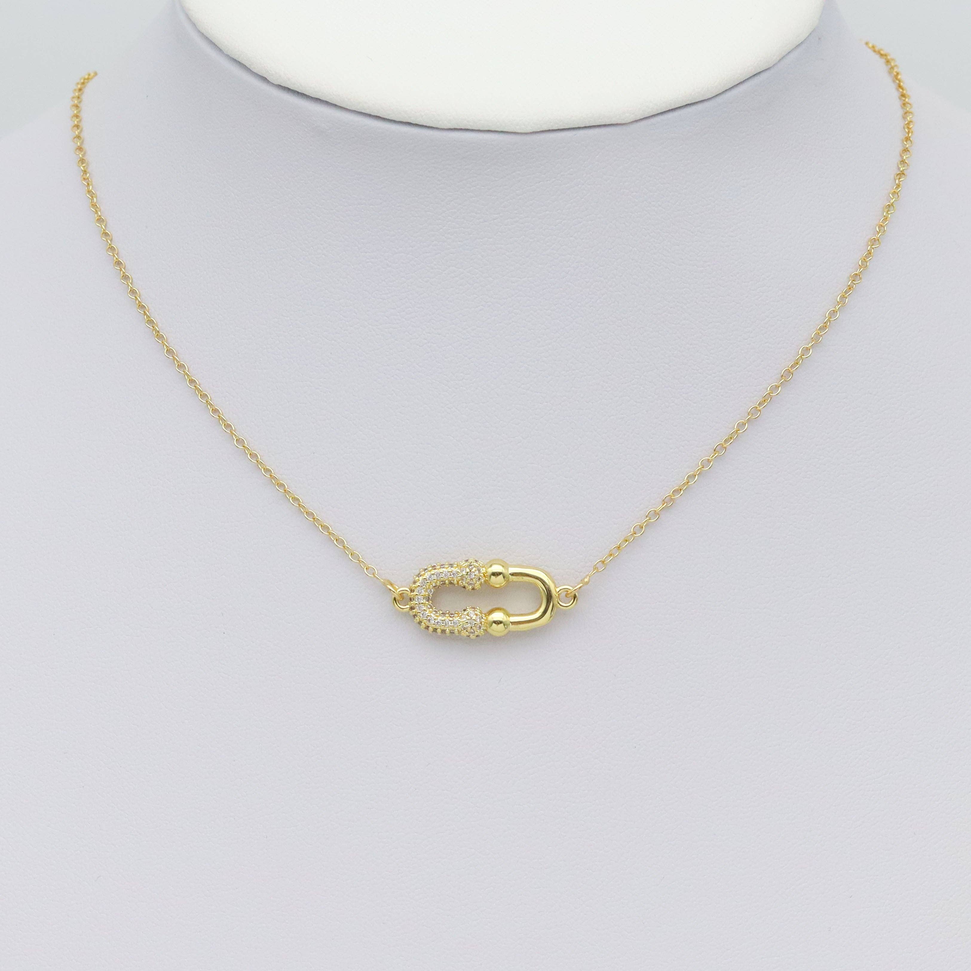 CZ Oval Double U Shape Gold Connector Charm, Sku#LK935