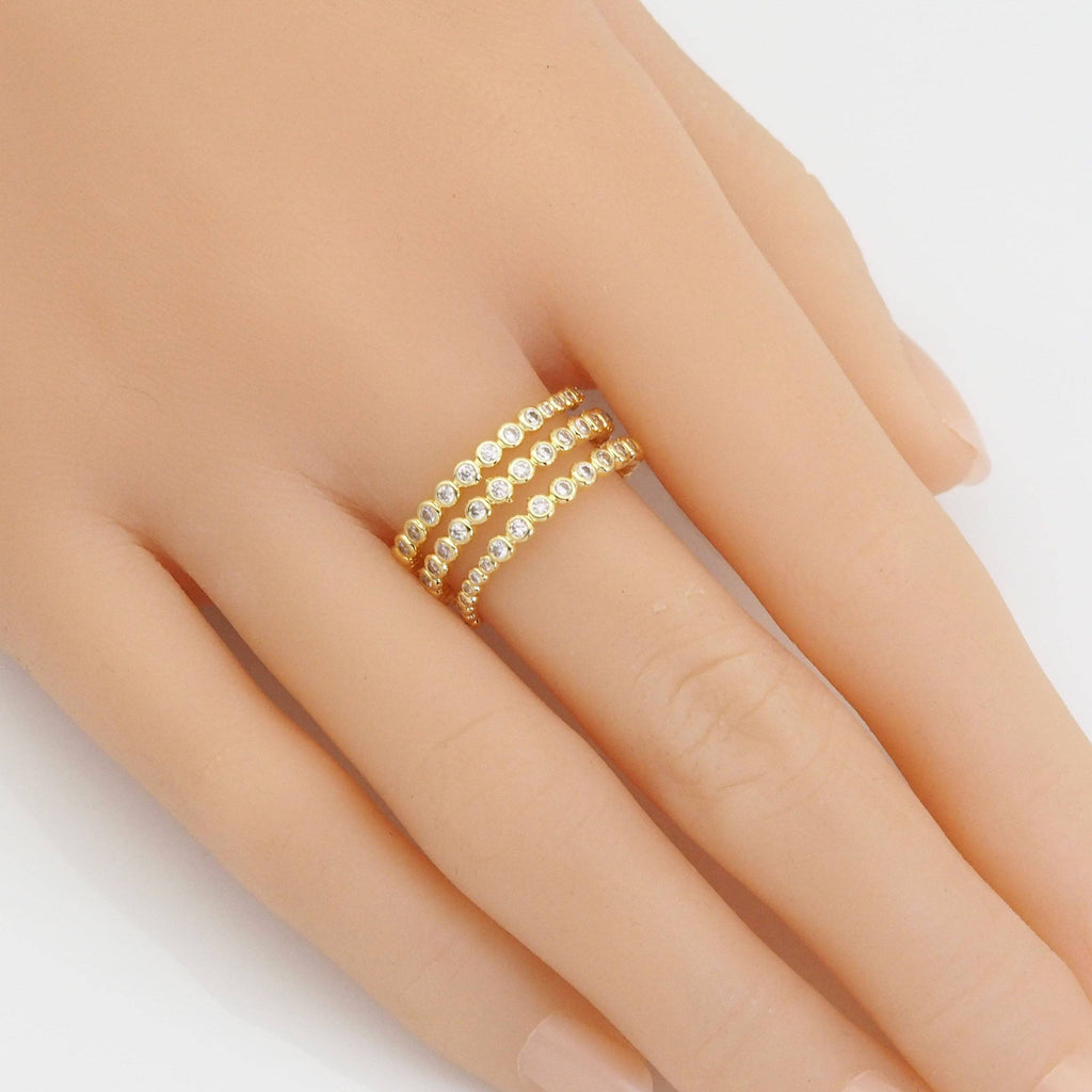 Gold Silver CZ Three Lines Wrap Adjustable Ring, Sku#LX377