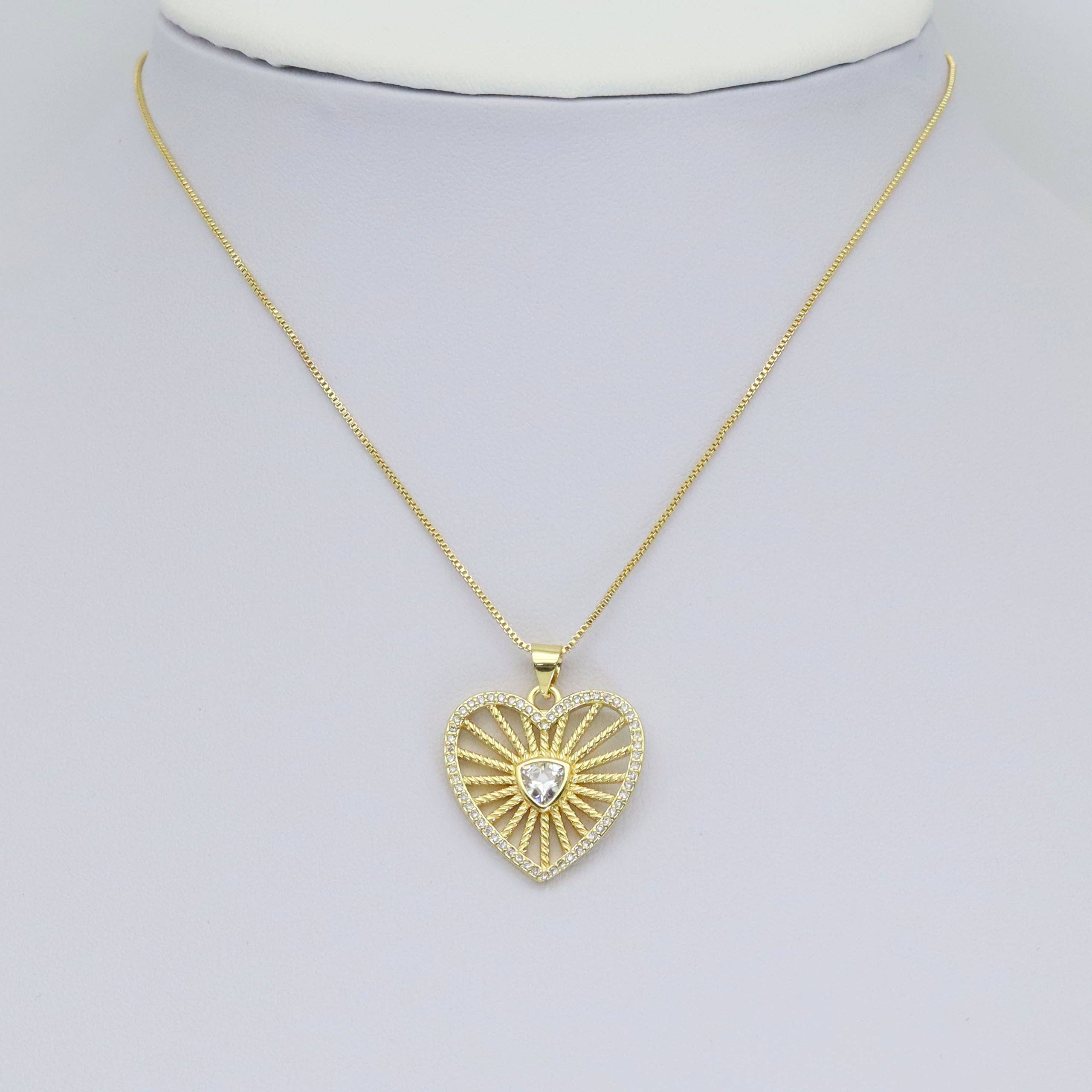CZ Triangle Center Heart Charm, Sku#LK934