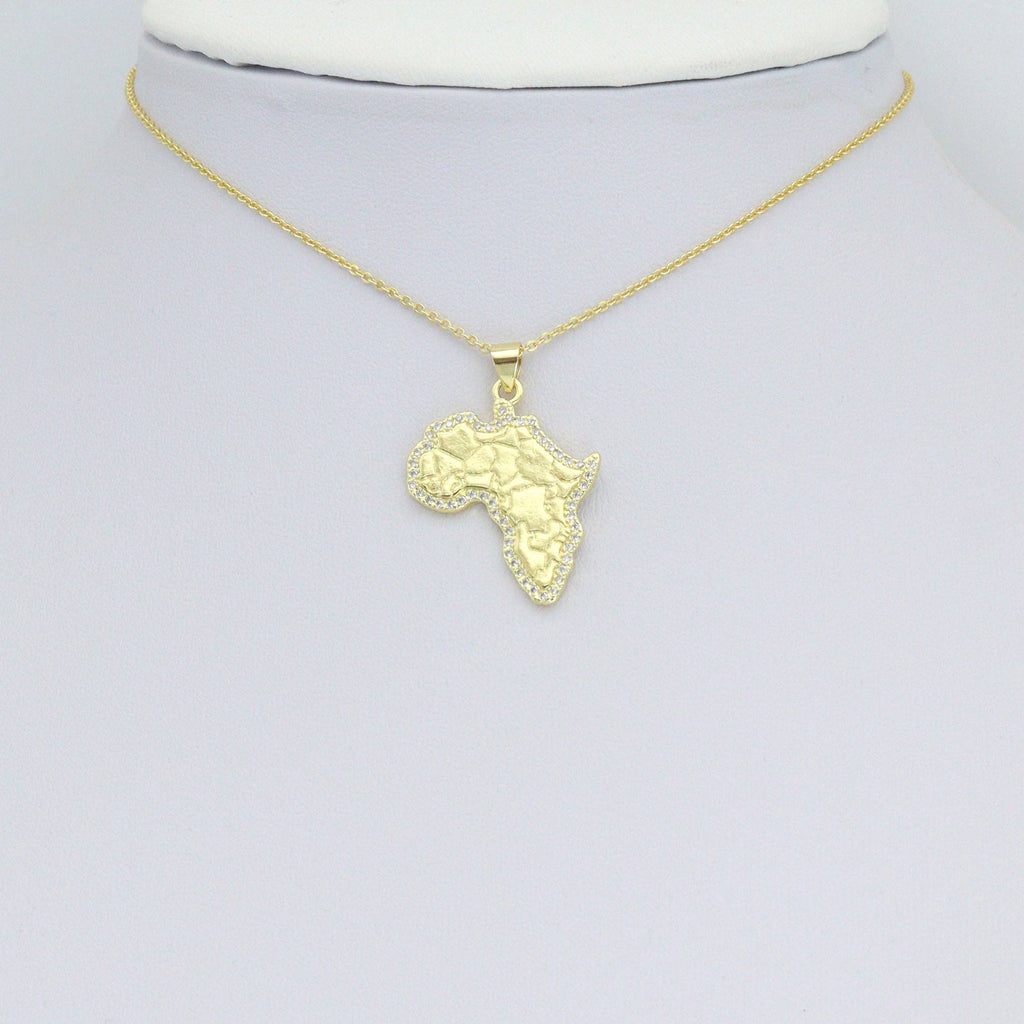 CZ Gold Africa Map Charm Pendant, Sku#LK1171