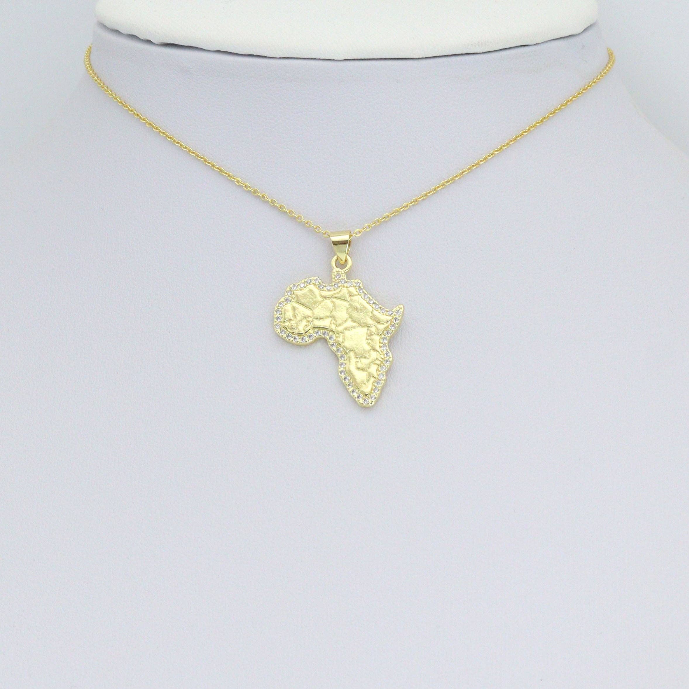 CZ Gold Africa Map Charm Pendant, Sku#LK1171