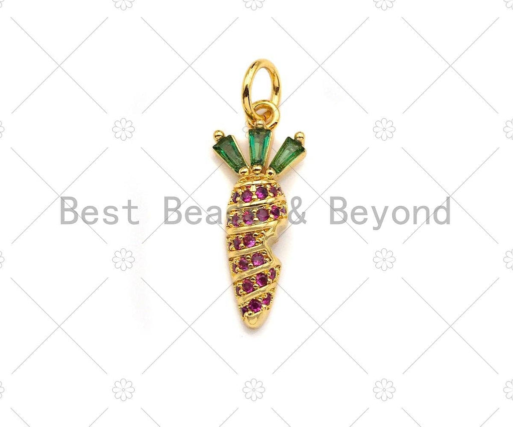Fuchsia CZ Micro Pave Carrot Pendant/Charm,Carrot Cubic Zirconia Pendant, Silver/Gold/Rose Gold Tone, Fruit Charm, 7x18mm, Sku#Y262