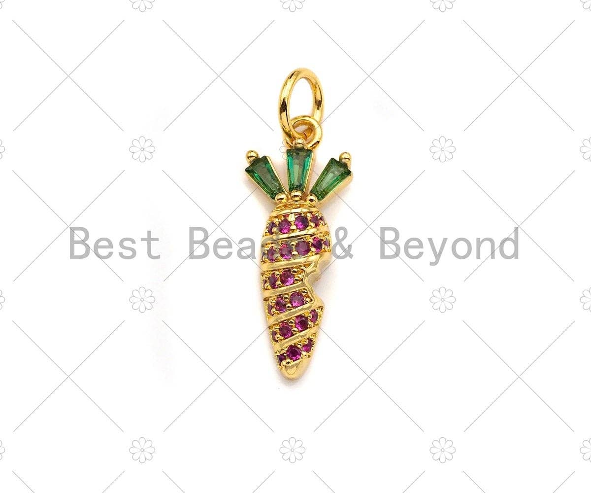 Fuchsia CZ Micro Pave Carrot Pendant/Charm,Carrot Cubic Zirconia Pendant, Silver/Gold/Rose Gold Tone, Fruit Charm, 7x18mm, Sku#Y262