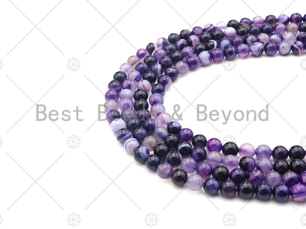 High Quality Purple Banded Agate Smooth, Round 6mm/8mm/10mm/12mm, Natural Purple Agate Beads, 15.5"Full Strand, sku#UA117