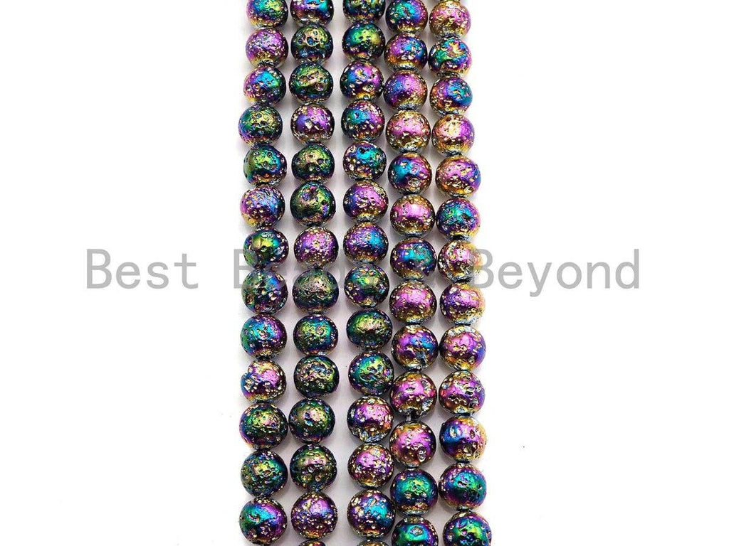 NEW COLOR!!! RAINBOW Plated Lava Round Beads, 8mm/10mm/12mm Rainbow Gemstone Beads, Wholesale Gemstone Beads, 15.5" Full Strand, sku#U873