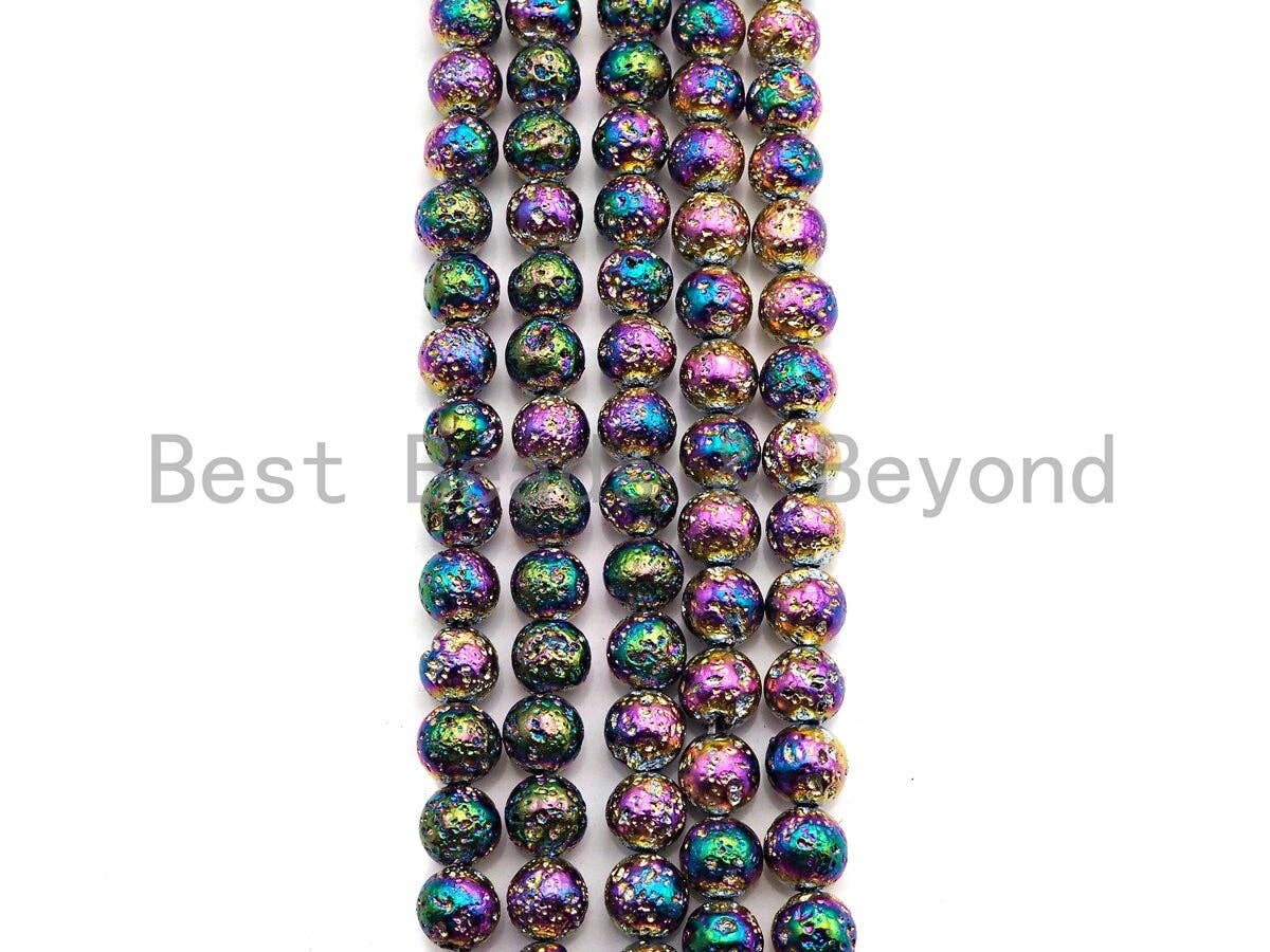 NEW COLOR!!! RAINBOW Plated Lava Round Beads, 8mm/10mm/12mm Rainbow Gemstone Beads, Wholesale Gemstone Beads, 15.5" Full Strand, sku#U873