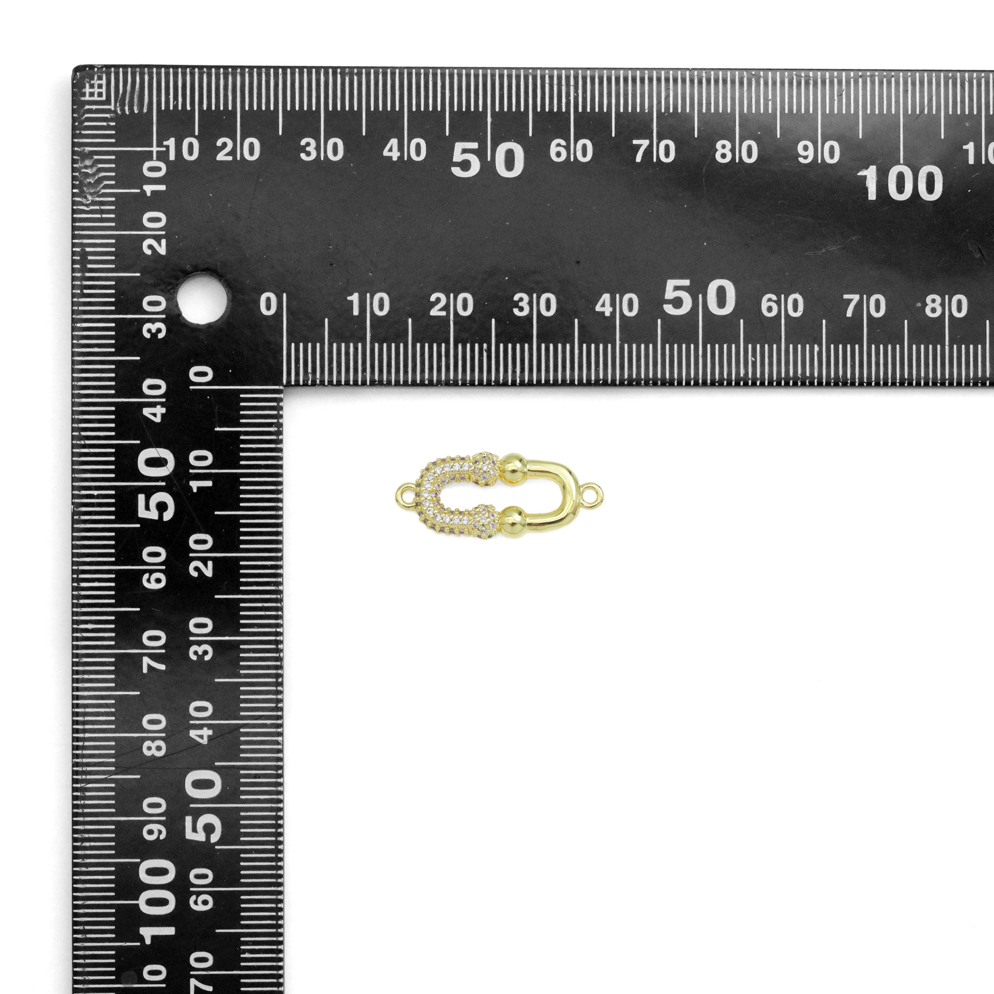 CZ Oval Double U Shape Gold Connector Charm, Sku#LK935