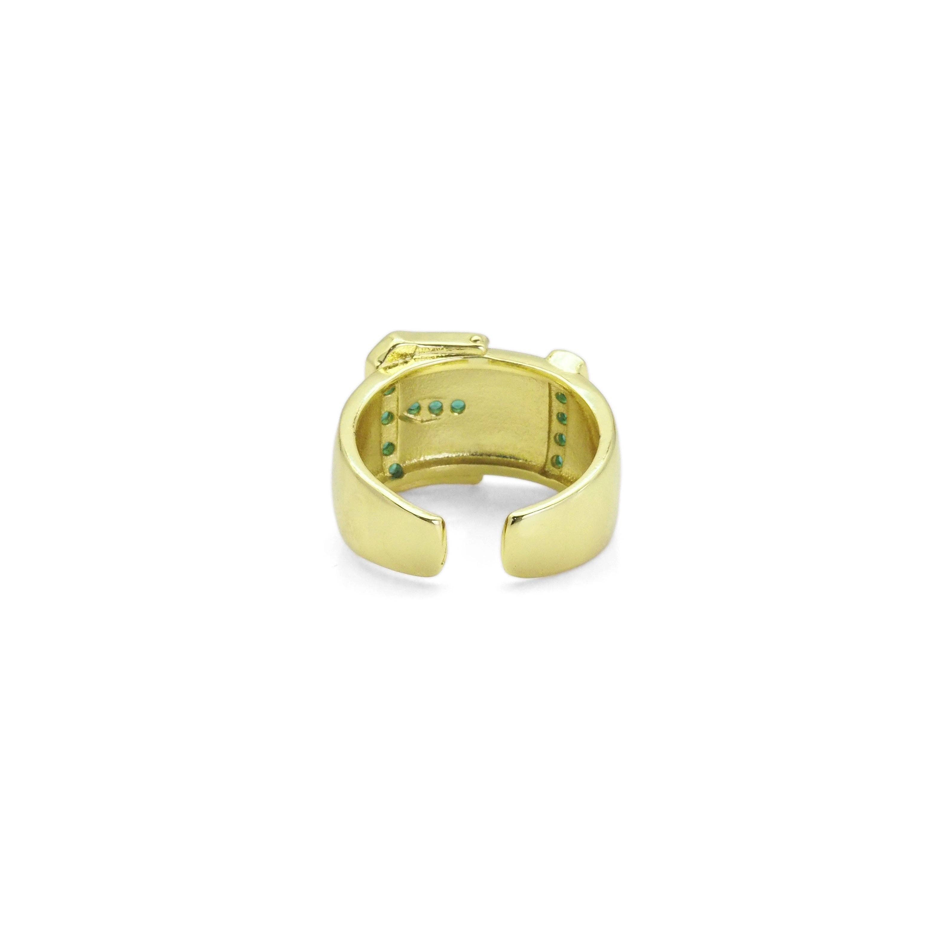 Gold Clear Green CZ Belt Adjustable Ring, Sku#Y813