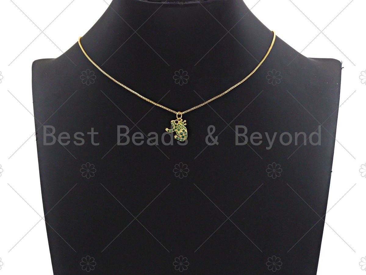 Green CZ Micro Pave Frog Pendant/Charm, Frog Cubic Zirconia Pendant, Silver/Gold/Rose Gold Tone, Animal Charm, 15mm, Sku#Y261