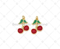 Enamel Red Cherry Shape with Green Leaf Pendant, LK475