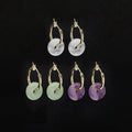 Green White Purple Gemstone Donut Ring Hoop Earrings, EF470