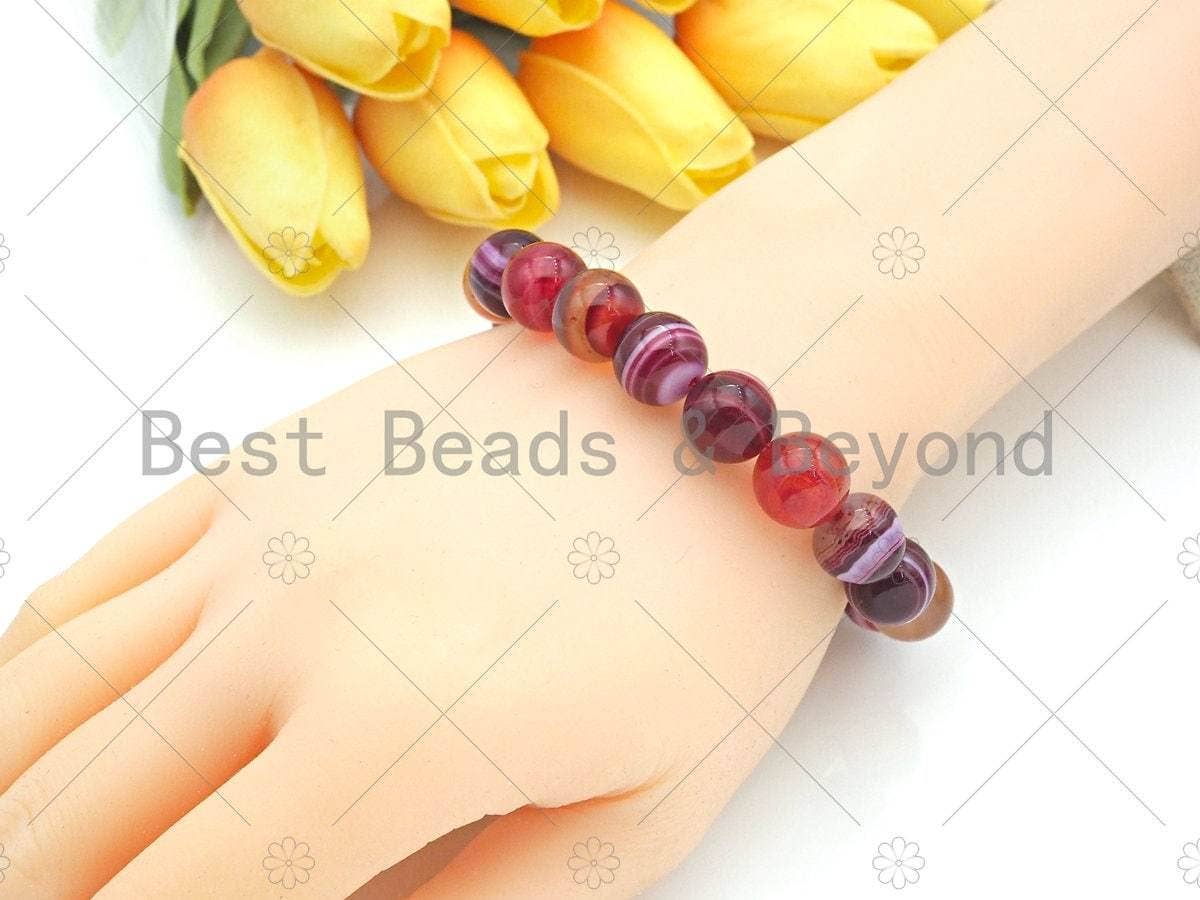 Natural Red Banded Agate Stretchy Bracelet,Sku#EF24