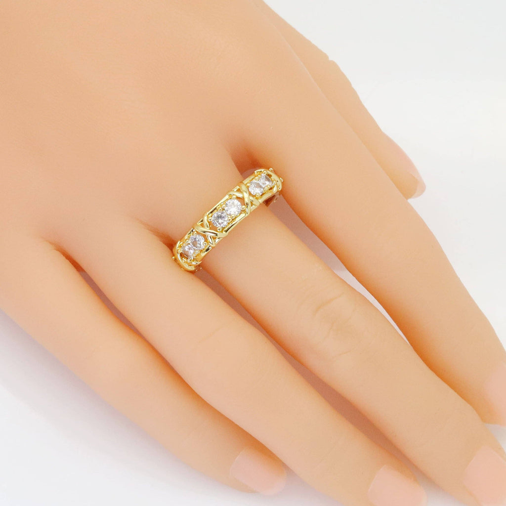 Gold Silver Clear CZ Cross Ring, Sku#LX440