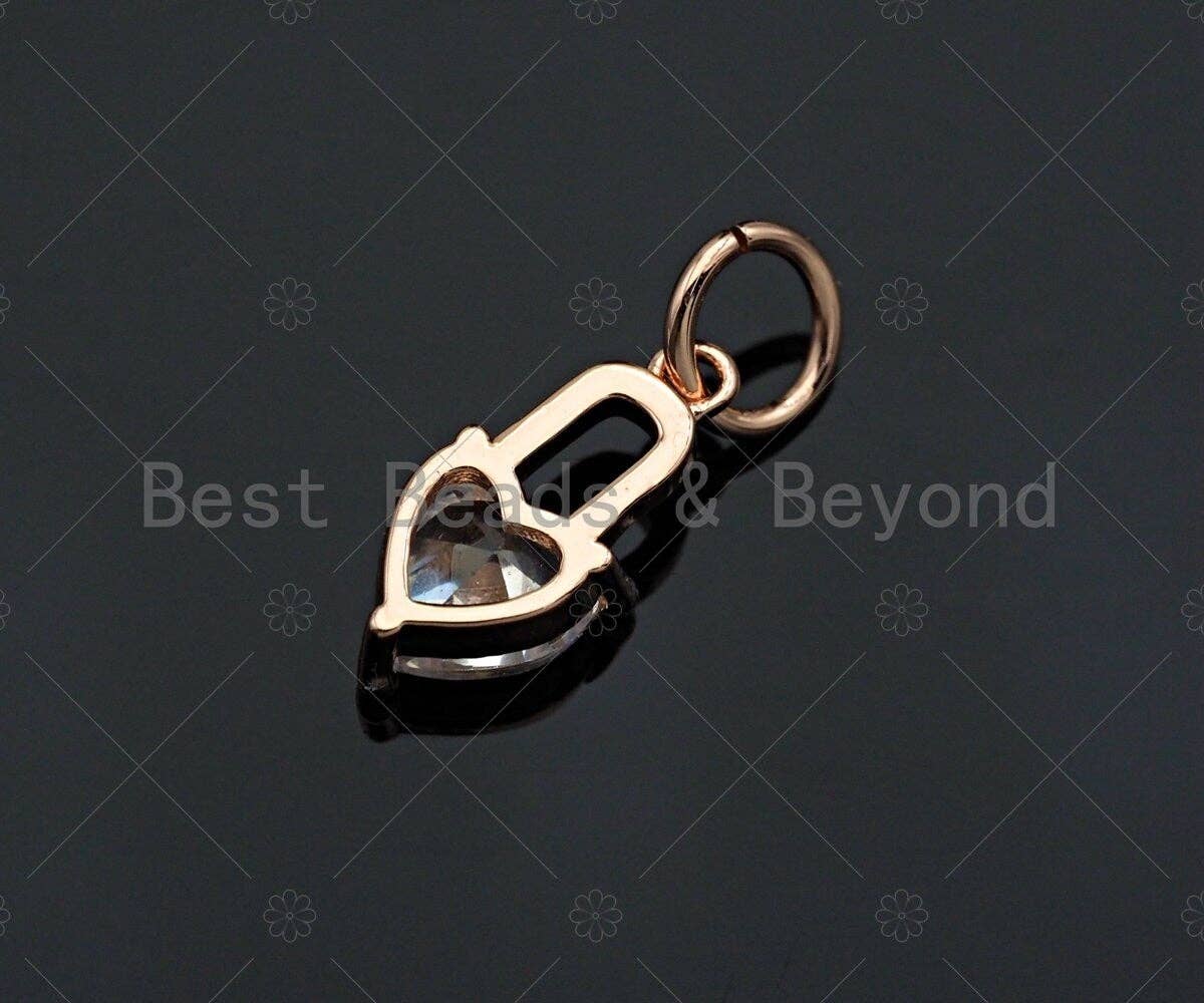Clear CZ Micro Pave Heart Lock Shape Pendant,Cubic Zirconia Heart Charm,Gold/Silver/Rose Gold Tone,5x11mm,Sku#Y344