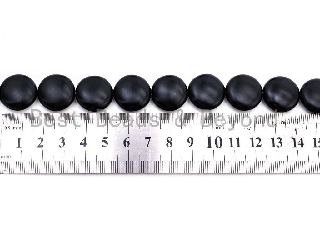 Quality Matte Black Onyx Coin Beads, 10mm/12mm/14mm/18mm Gemstones Beads, Black Coin Beads,15.5" Full Strand, SKU#Q38