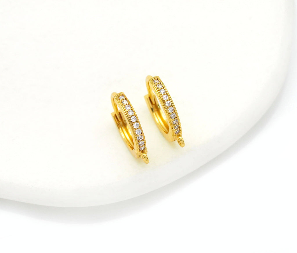 CZ Round Gold Silver Black Hoop Earrings, Sku#Y766