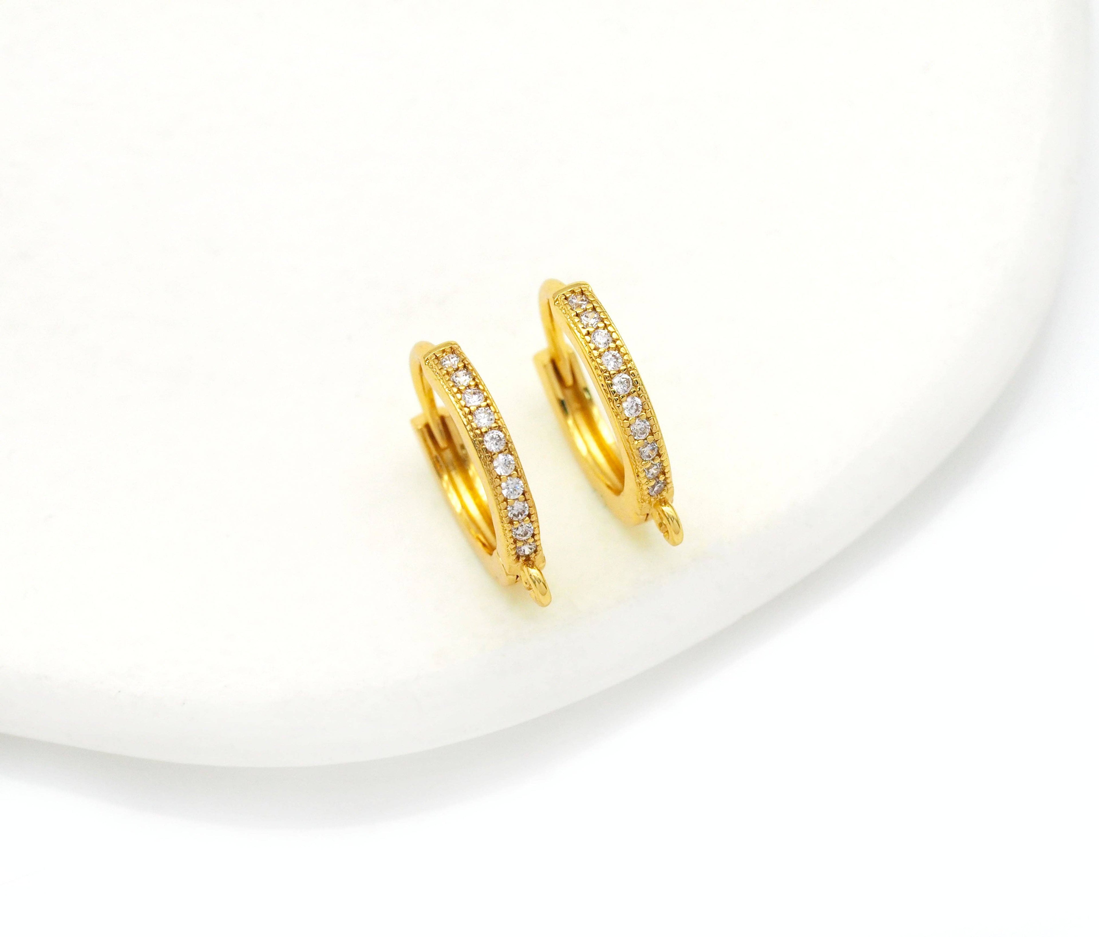 CZ Round Gold Silver Black Hoop Earrings, Sku#Y766