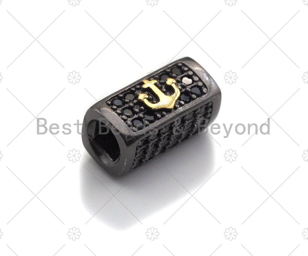 Anchor/Skull Bead,Tube Spacer Bead, Black CZ Pave Tube Spacer Beads for Men/Women Jewelry Making, 7x14mm, sku#ML22