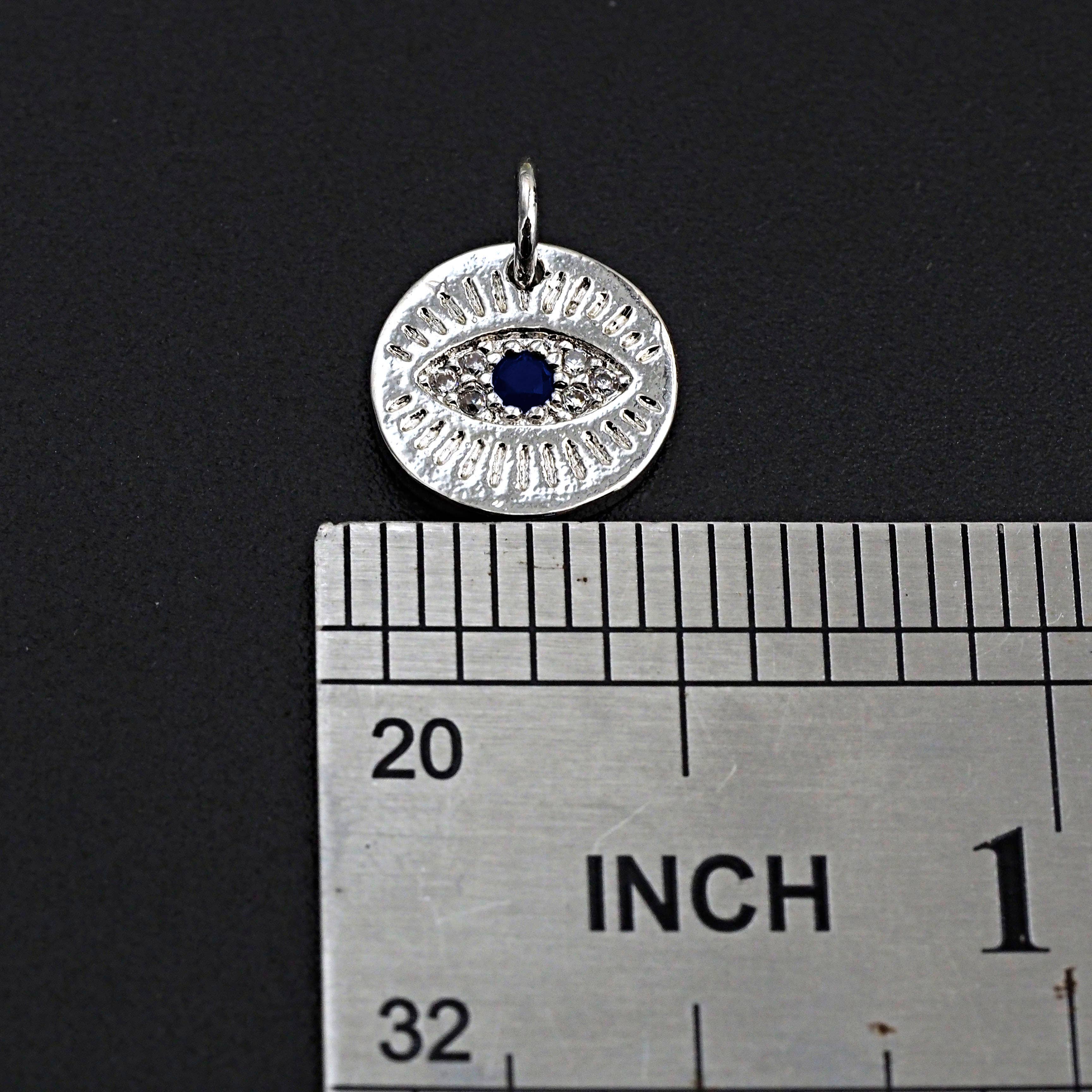 CZ Micro Pave Round Evil Eye on Disc Pendant/Charm, Z463