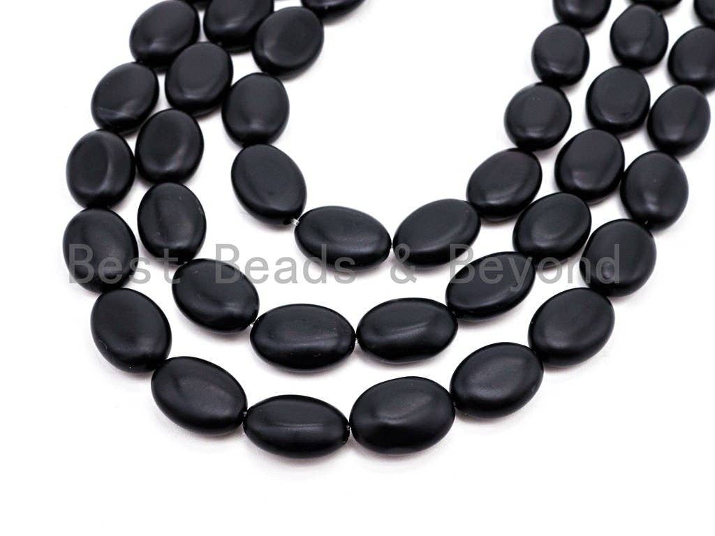 Quality Matte Black Oval Onyx Flat Oval Beads, 8x12mm/10x14mm/13x18mm/15x20mm Gemstones Beads,Oval Black Beads 15.5" Full Strand SKU#Q37