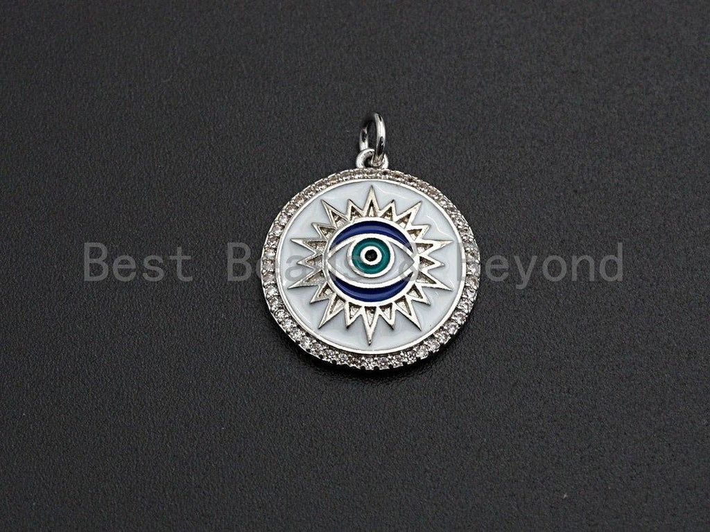 NEW Enamel Evil Eye Sun On Round Coin Pendant,Cz Micro Pave Oil Drop Round pendant,Enamel Charm,Enamel Jewelry,19x21mm,sku#Z515C