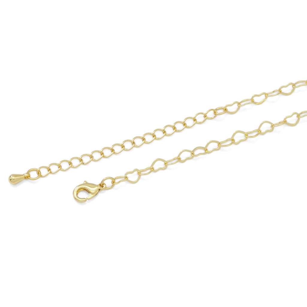 Colorful Heart CZ Link Gold heart link chain Necklace, Sku#Y827